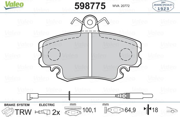 Valeo 598775 - Тормозные колодки, дисковые, комплект autodnr.net