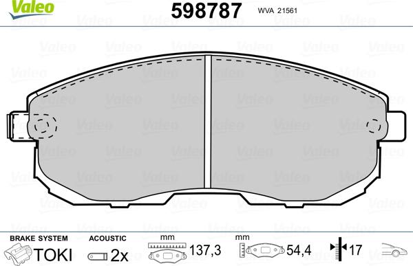 Valeo 598787 - Гальмівні колодки, дискові гальма autocars.com.ua