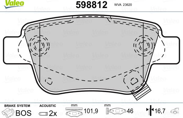 Valeo 598812 - Тормозные колодки, дисковые, комплект avtokuzovplus.com.ua