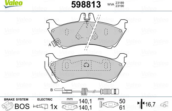 Valeo 598813 - Гальмівні колодки, дискові гальма autocars.com.ua