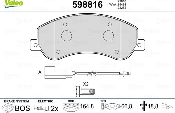 Valeo 598816 - Тормозные колодки, дисковые, комплект avtokuzovplus.com.ua