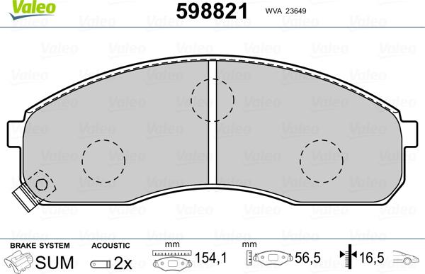 Valeo 598821 - Тормозные колодки, дисковые, комплект autodnr.net