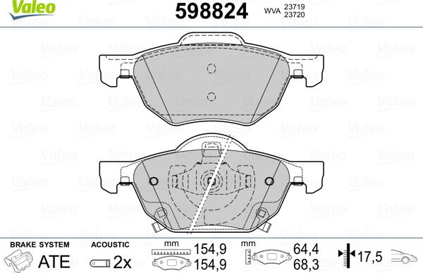 Valeo 598824 - Тормозные колодки, дисковые, комплект avtokuzovplus.com.ua