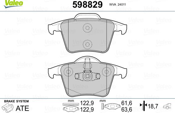 Valeo 598829 - Тормозные колодки, дисковые, комплект avtokuzovplus.com.ua