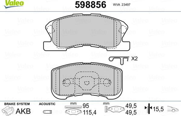 Valeo 598856 - Тормозные колодки, дисковые, комплект avtokuzovplus.com.ua