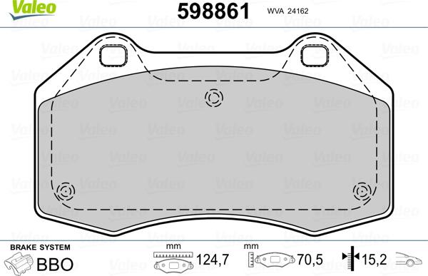 Valeo 598861 - Гальмівні колодки, дискові гальма autocars.com.ua