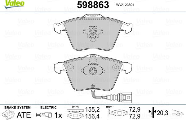 Valeo 598863 - Тормозные колодки, дисковые, комплект avtokuzovplus.com.ua