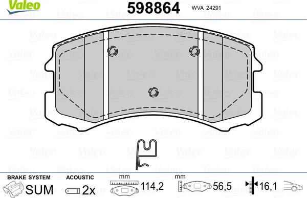 Valeo 598864 - Тормозные колодки, дисковые, комплект autodnr.net