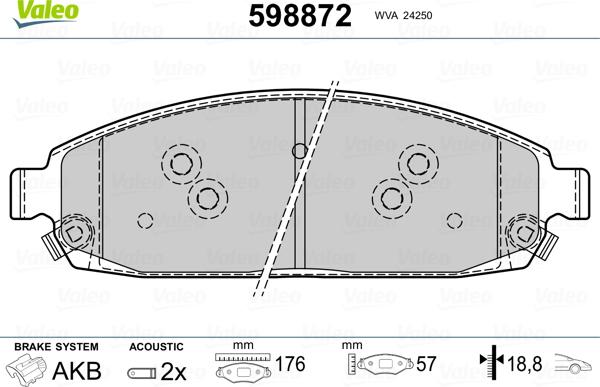 Valeo 598872 - Тормозные колодки, дисковые, комплект autodnr.net