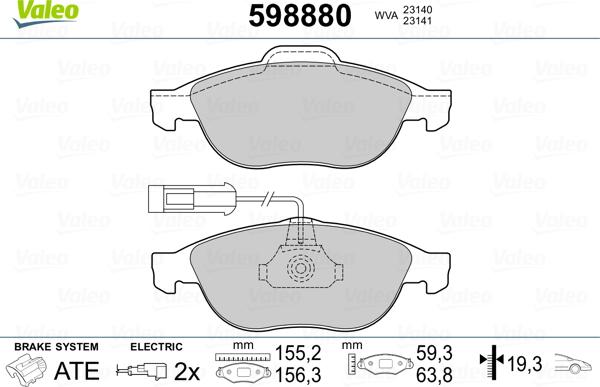 Valeo 598880 - Тормозные колодки, дисковые, комплект autodnr.net