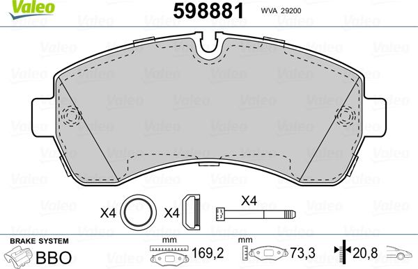 Valeo 598881 - Тормозные колодки, дисковые, комплект autodnr.net