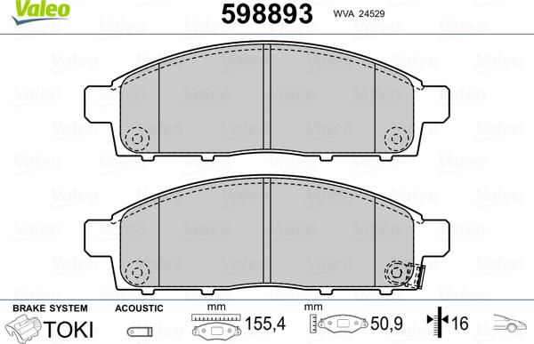 Valeo 598893 - Гальмівні колодки, дискові гальма autocars.com.ua