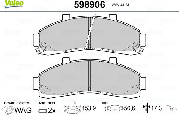 Valeo 598906 - Тормозные колодки, дисковые, комплект avtokuzovplus.com.ua