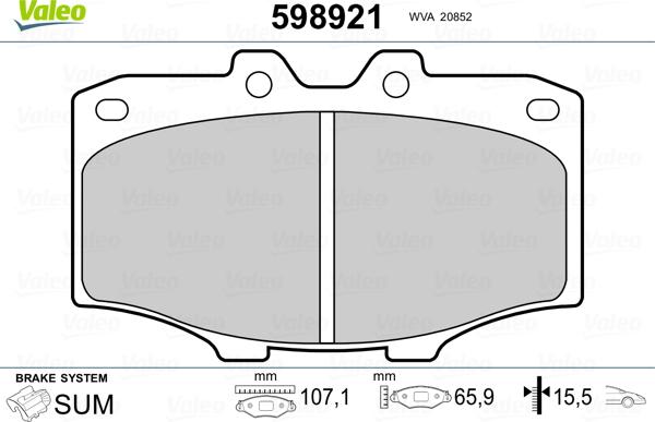 Valeo 598921 - Гальмівні колодки, дискові гальма autocars.com.ua