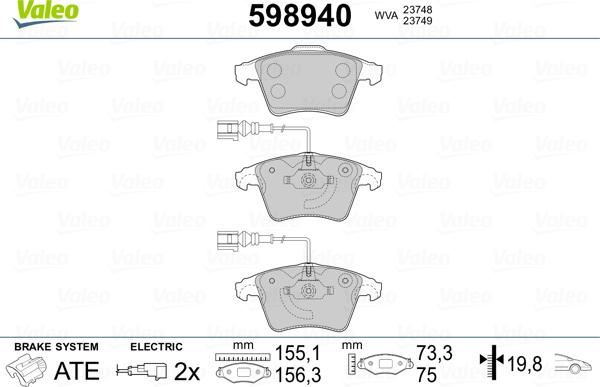 Valeo 598940 - Тормозные колодки, дисковые, комплект avtokuzovplus.com.ua