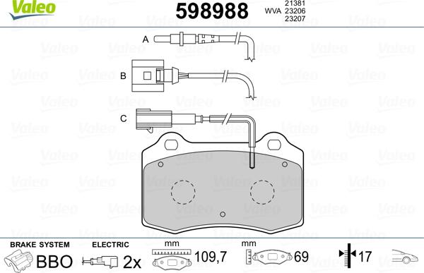 Valeo 598988 - Тормозные колодки, дисковые, комплект avtokuzovplus.com.ua