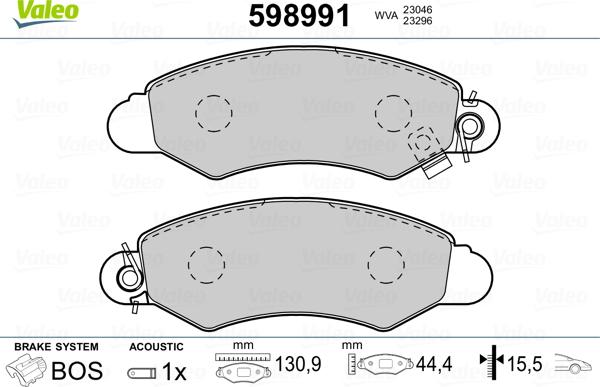 Valeo 598991 - Тормозные колодки, дисковые, комплект avtokuzovplus.com.ua