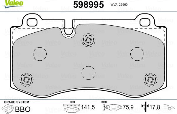 Valeo 598995 - Тормозные колодки, дисковые, комплект avtokuzovplus.com.ua