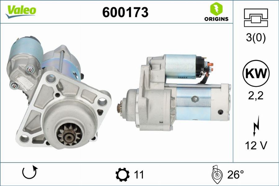 Valeo 600173 - Стартер autocars.com.ua