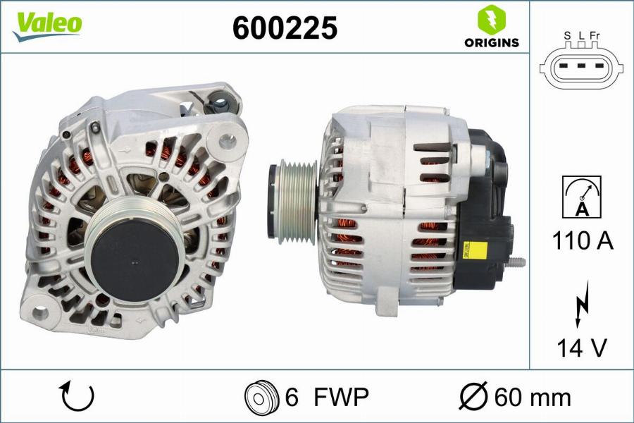 Valeo 600225 - Генератор autocars.com.ua