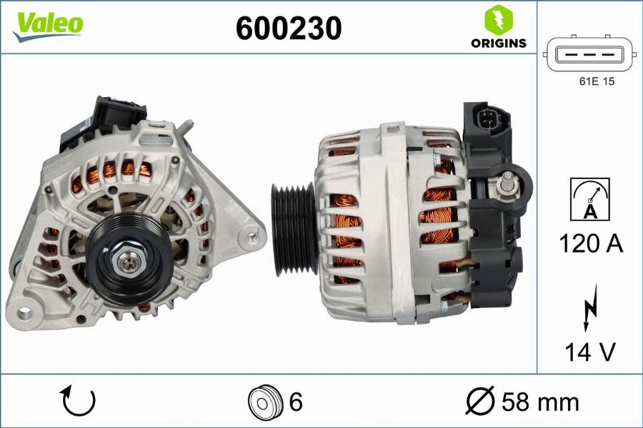 Valeo 600230 - Генератор autocars.com.ua