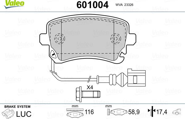 Valeo 601004 - Тормозные колодки, дисковые, комплект avtokuzovplus.com.ua