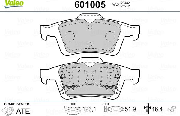 Valeo 601005 - Гальмівні колодки, дискові гальма autocars.com.ua