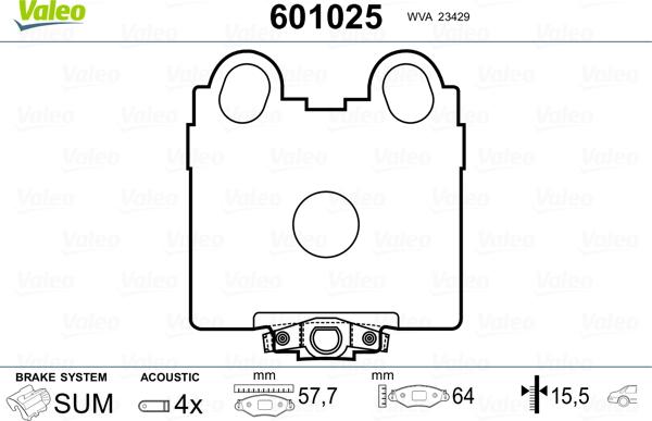 Valeo 601025 - Гальмівні колодки, дискові гальма autocars.com.ua