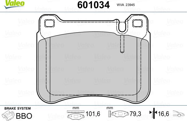 Valeo 601034 - Тормозные колодки, дисковые, комплект autodnr.net