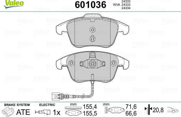 Valeo 601036 - Тормозные колодки, дисковые, комплект avtokuzovplus.com.ua