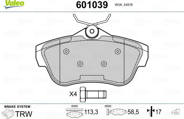 Valeo 601039 - Тормозные колодки, дисковые, комплект avtokuzovplus.com.ua