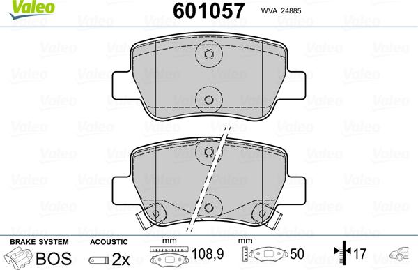 Valeo 601057 - Гальмівні колодки, дискові гальма autocars.com.ua