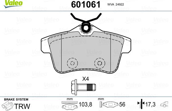 Valeo 601061 - Тормозные колодки, дисковые, комплект avtokuzovplus.com.ua