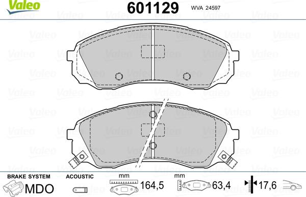 Valeo 601129 - Тормозные колодки, дисковые, комплект avtokuzovplus.com.ua