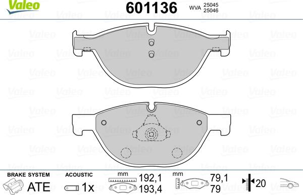 Valeo 601136 - Гальмівні колодки, дискові гальма autocars.com.ua