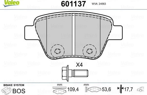 Valeo 601137 - Тормозные колодки, дисковые, комплект avtokuzovplus.com.ua