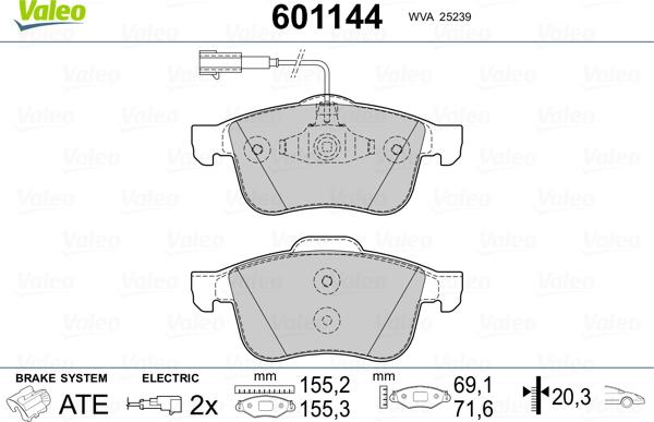 Valeo 601144 - Тормозные колодки, дисковые, комплект avtokuzovplus.com.ua