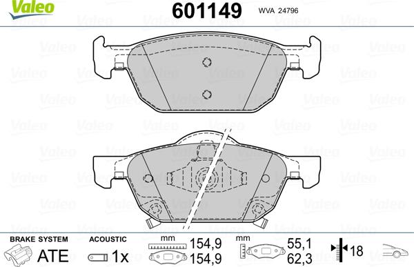 Valeo 601149 - Тормозные колодки, дисковые, комплект avtokuzovplus.com.ua