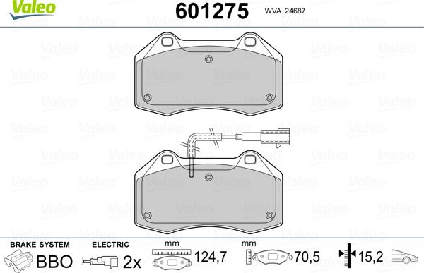 Valeo 601275 - Гальмівні колодки, дискові гальма autocars.com.ua