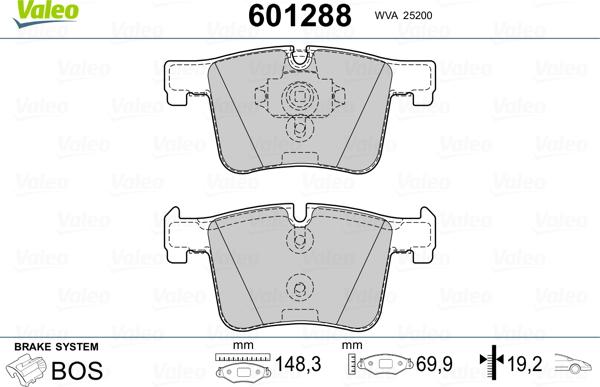 Valeo 601288 - Тормозные колодки, дисковые, комплект avtokuzovplus.com.ua