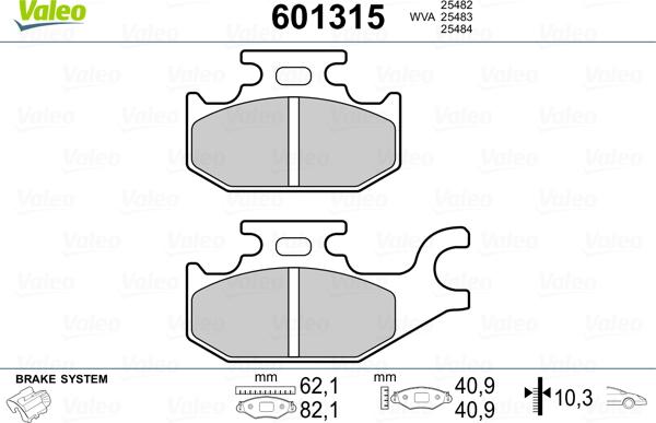 Valeo 601315 - Гальмівні колодки, дискові гальма autocars.com.ua