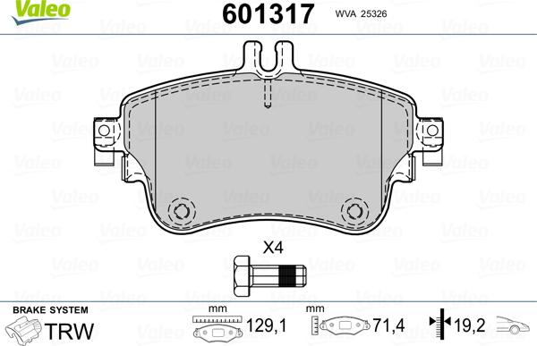 Valeo 601317 - Гальмівні колодки, дискові гальма autocars.com.ua