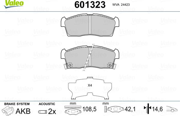 Valeo 601323 - Гальмівні колодки, дискові гальма autocars.com.ua