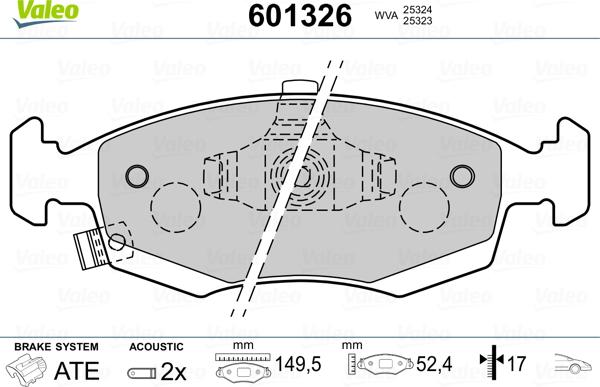 Valeo 601326 - Гальмівні колодки, дискові гальма autocars.com.ua