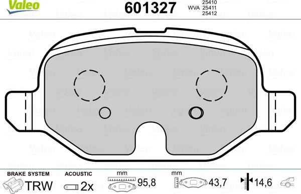 Valeo 601327 - Гальмівні колодки, дискові гальма autocars.com.ua