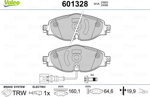 Valeo 601328 - Тормозные колодки, дисковые, комплект avtokuzovplus.com.ua