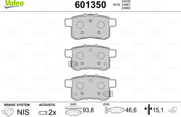 Valeo 601350 - Тормозные колодки, дисковые, комплект avtokuzovplus.com.ua