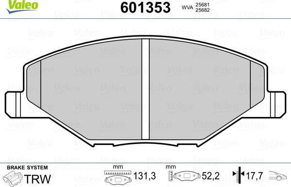 Valeo 601353 - Гальмівні колодки, дискові гальма autocars.com.ua