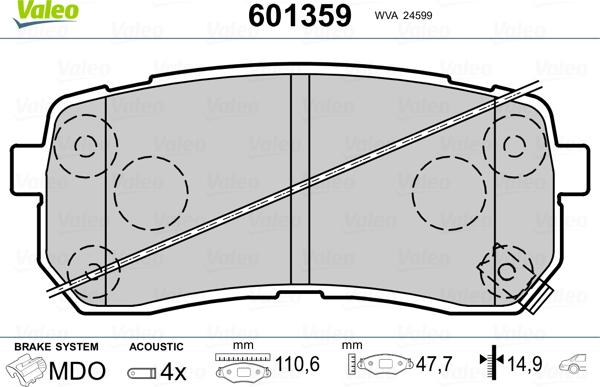 Valeo 601359 - Тормозные колодки, дисковые, комплект avtokuzovplus.com.ua