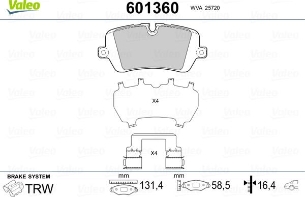 Valeo 601360 - Тормозные колодки, дисковые, комплект avtokuzovplus.com.ua